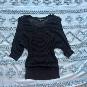 Wishful Park Black Ribbed Scoop-Neck Short Sleeve Sweater